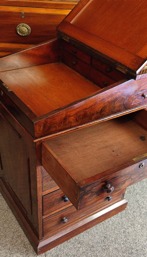 REGENCY SLIDING TOP ROSEWOOD DAVENPORT - ADDITIONAL PHOTO 5