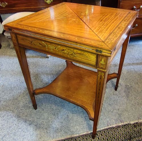 EDWARDIAN INLAID SATINWOOD ENVELOPE CARD TABLE - ADDITIONAL PHOTO 1