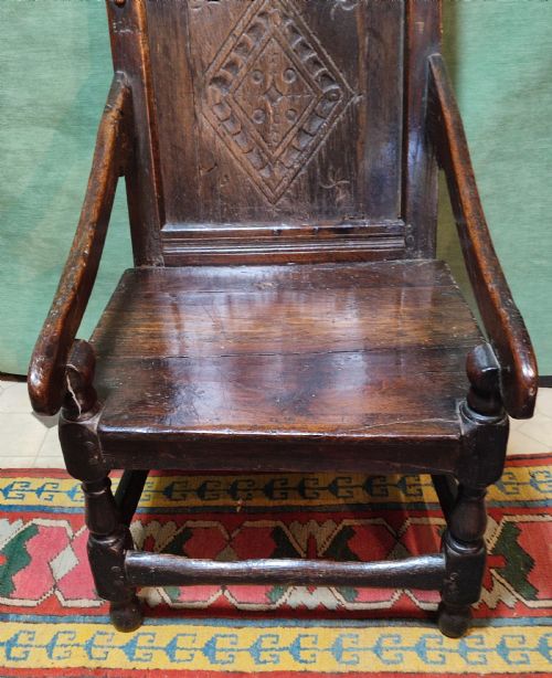 RARE LADIES OR CHILDS 17THC OAK WAINSCOT CHAIR - ADDITIONAL PHOTO 1