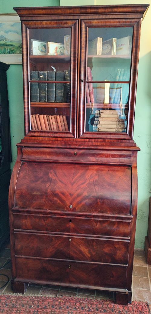 MAHOGANY BIEDERMEIER CYLINDER BUREAU BOOKCASE19THC