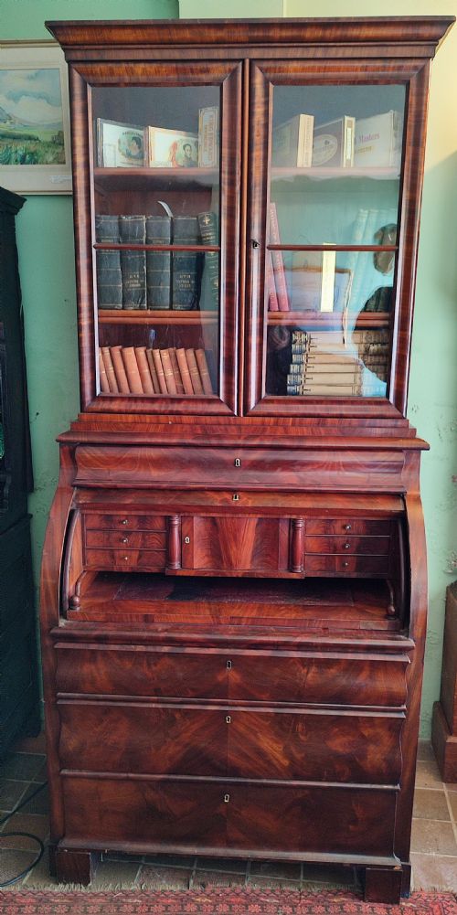 MAHOGANY BIEDERMEIER CYLINDER BUREAU BOOKCASE19THC - ADDITIONAL PHOTO 1