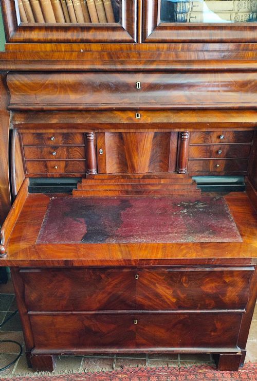MAHOGANY BIEDERMEIER CYLINDER BUREAU BOOKCASE19THC - ADDITIONAL PHOTO 2