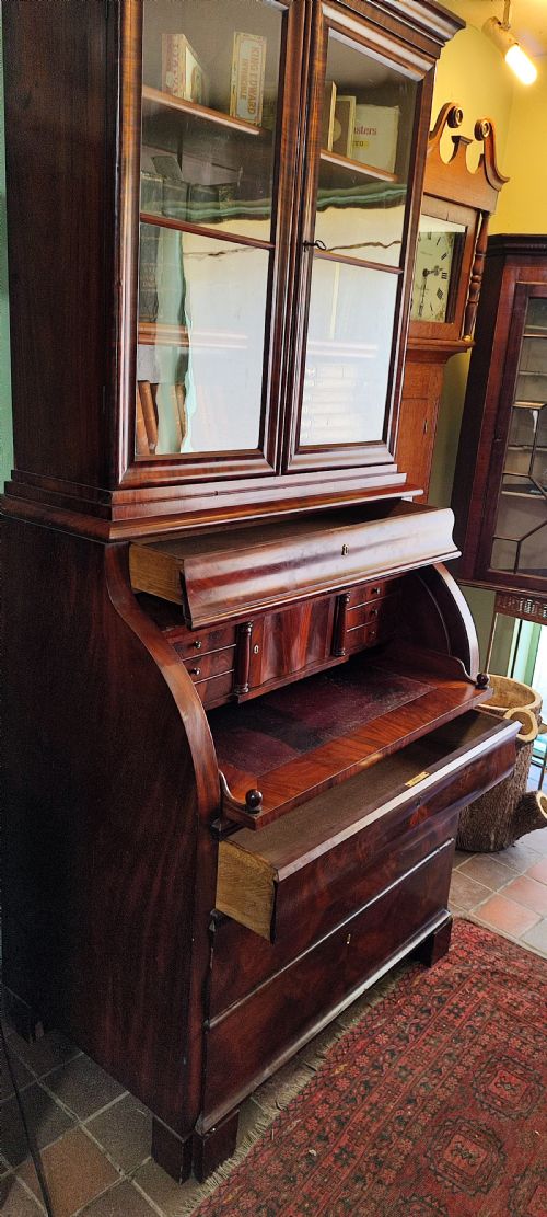 MAHOGANY BIEDERMEIER CYLINDER BUREAU BOOKCASE19THC - ADDITIONAL PHOTO 3