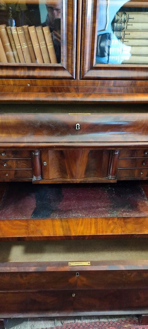 MAHOGANY BIEDERMEIER CYLINDER BUREAU BOOKCASE19THC - ADDITIONAL PHOTO 4