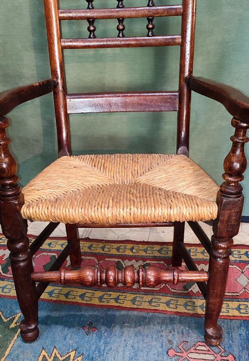 EARLY 19THC ELM FRUITWOOD RUSH SEAT CHAIR - ADDITIONAL PHOTO 1