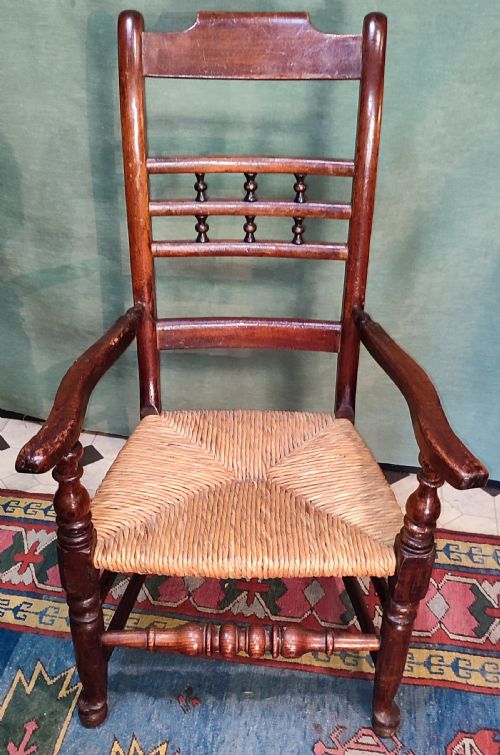 EARLY 19THC ELM FRUITWOOD RUSH SEAT CHAIR - ADDITIONAL PHOTO 2