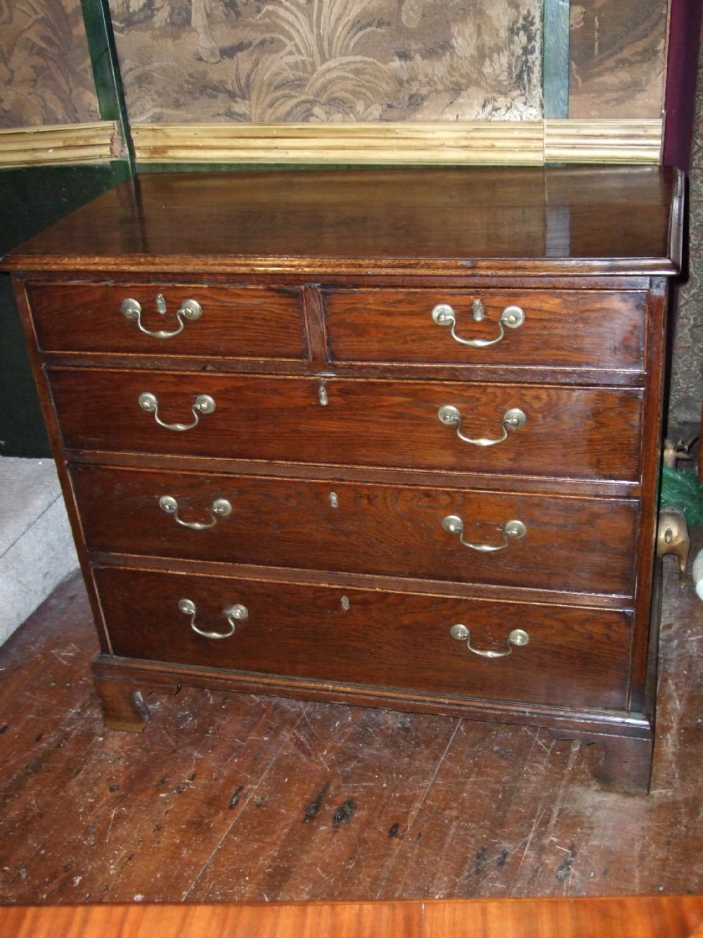 18th C Oak Chest of Drawers of Small Size with Original Brasses
