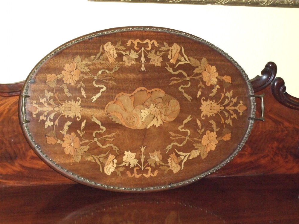 Finely Inlaid Edwardian Oval Tea Tray with Brass Gallery & Handles