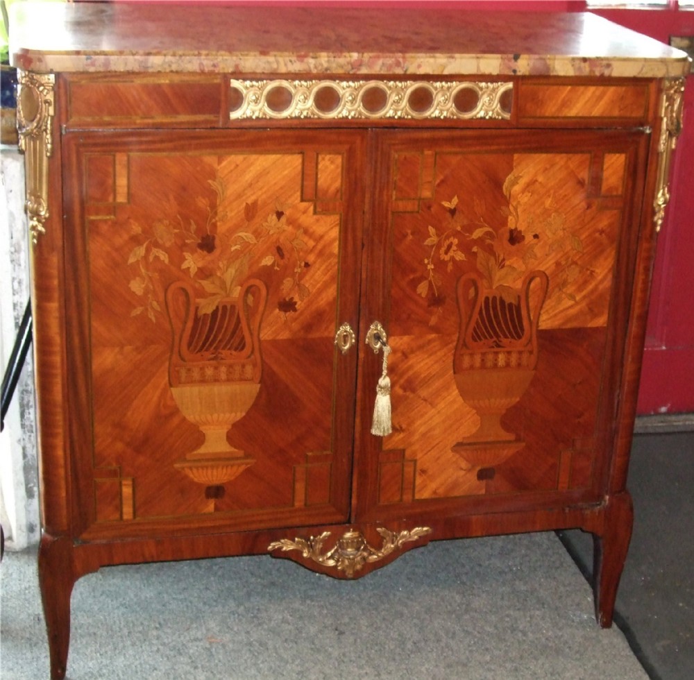 Inlaid Parquetry & Marquetry French Side Cabinet with Gilt Metal Mounts.