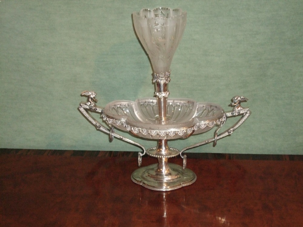 Edwardian Walker & Hall Silver Plated & Crystal Glass Table Centre
