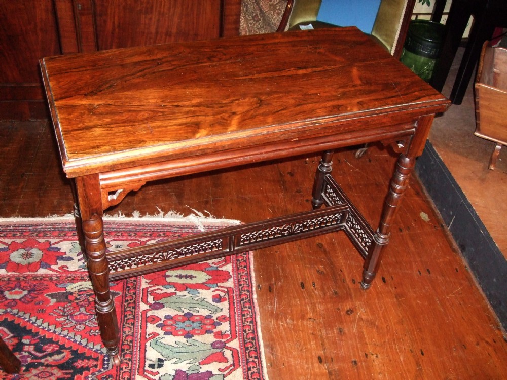 Victorian Rosewood Foldover Card Table with Pierced Stretcher