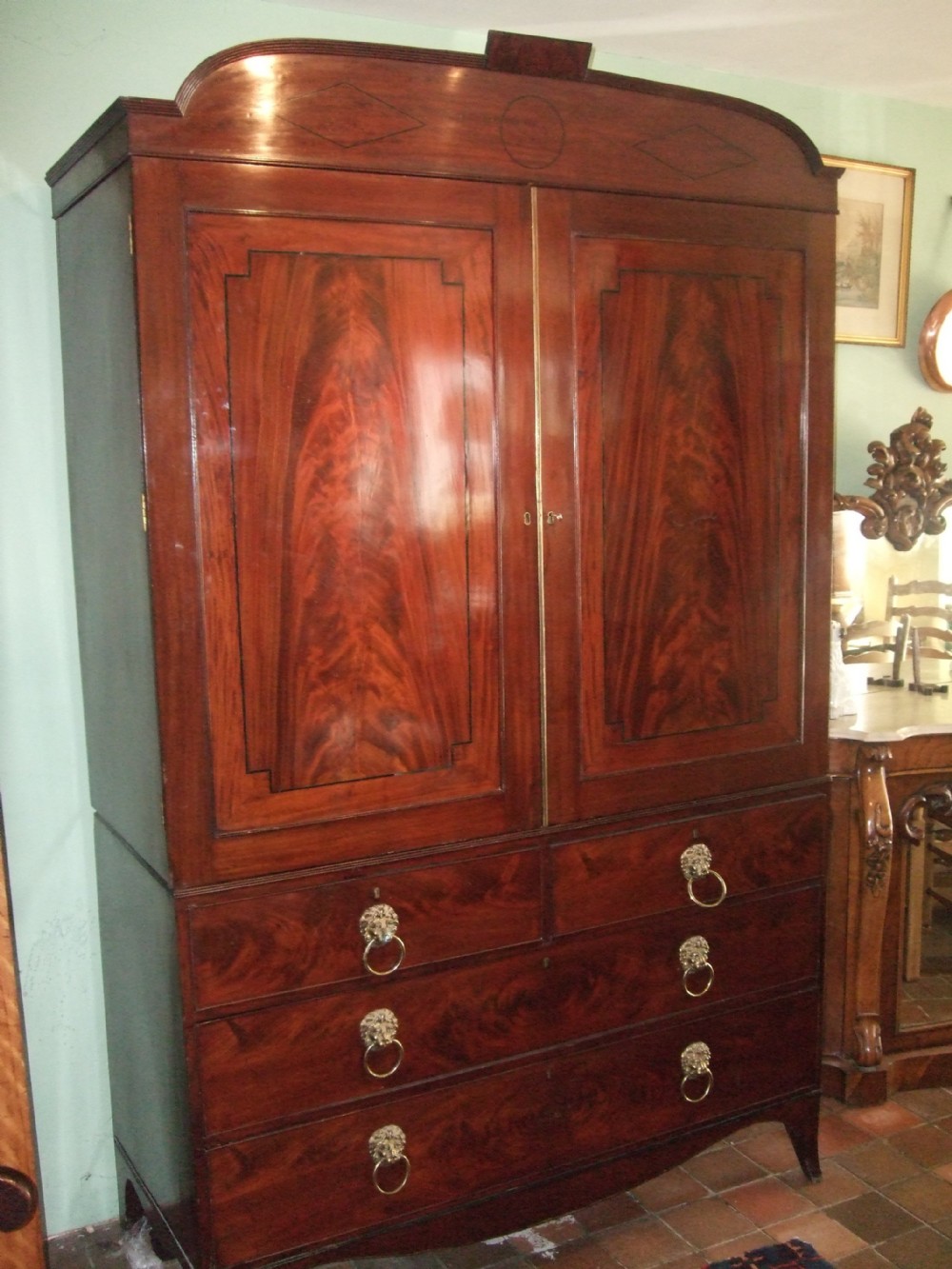 Regency Mahogany Linen Press with Ebony Stringing