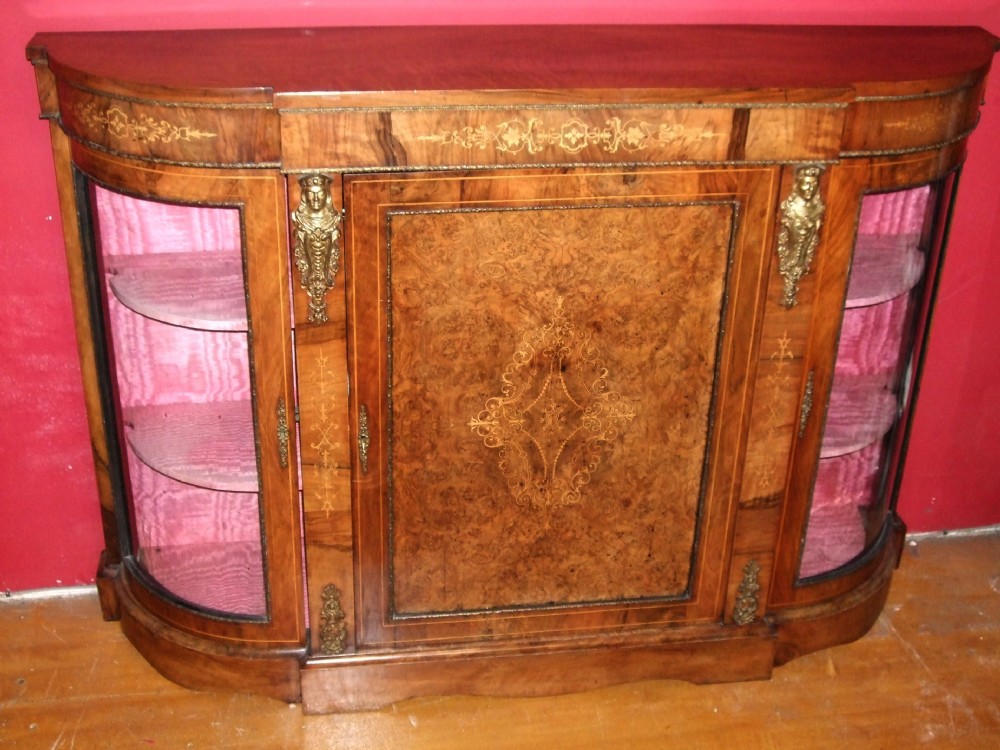 Victorian Walnut & Amboyna Ormolu Mounted & Inlaid Credenza