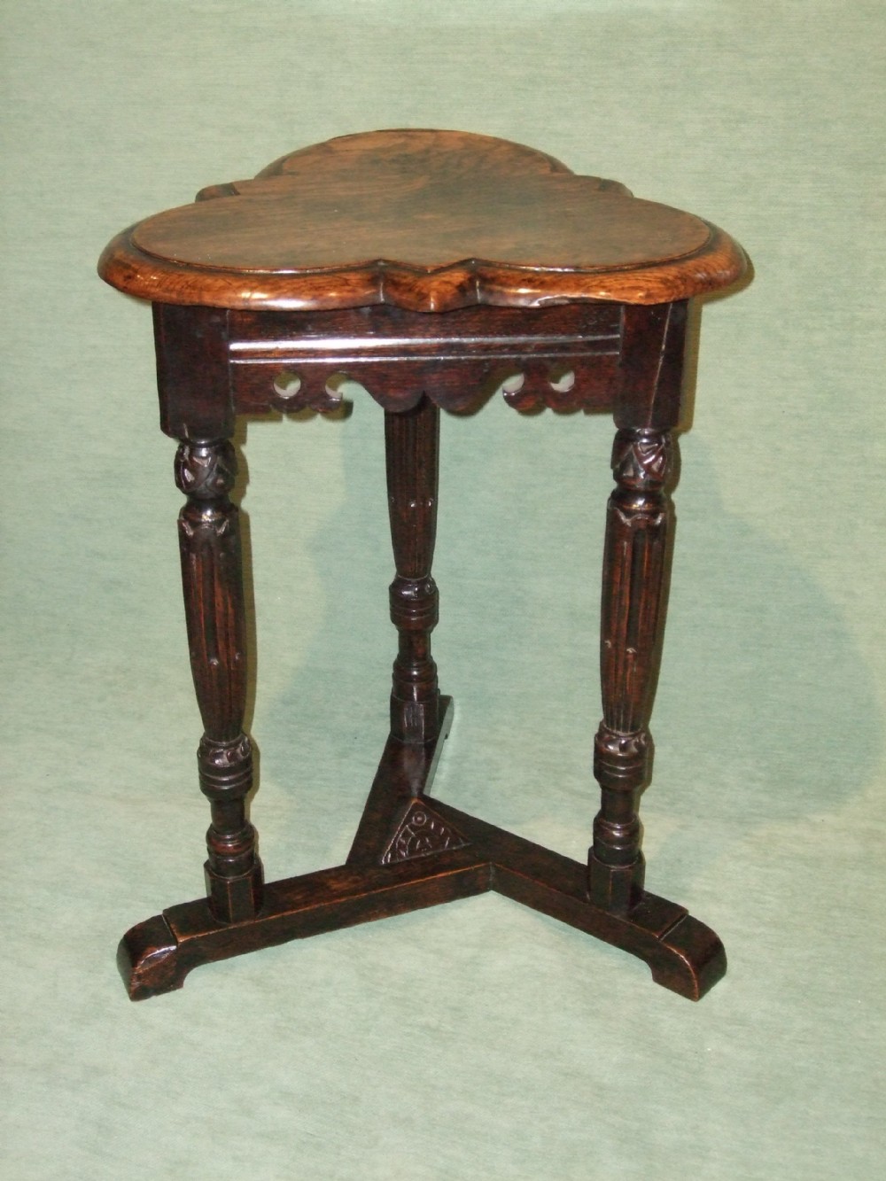 Victorian Elizabethan Style Oak Trefoil Table with Earlier Elements.