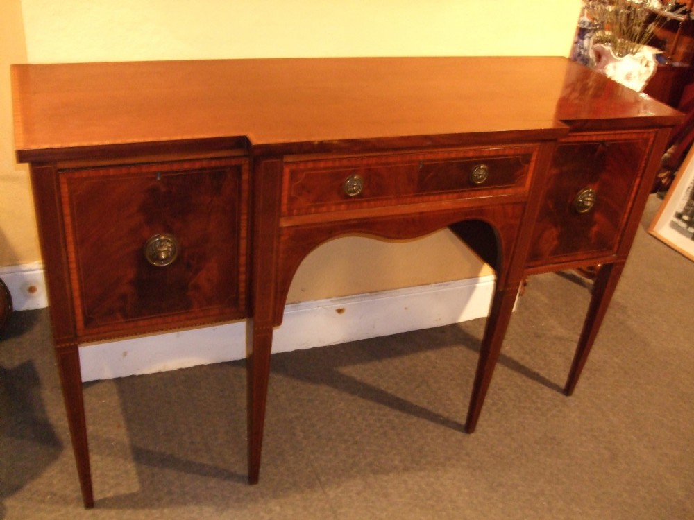 19th Century Sheraton Revival Mahogany & Inlaid Breakfront Sideboard