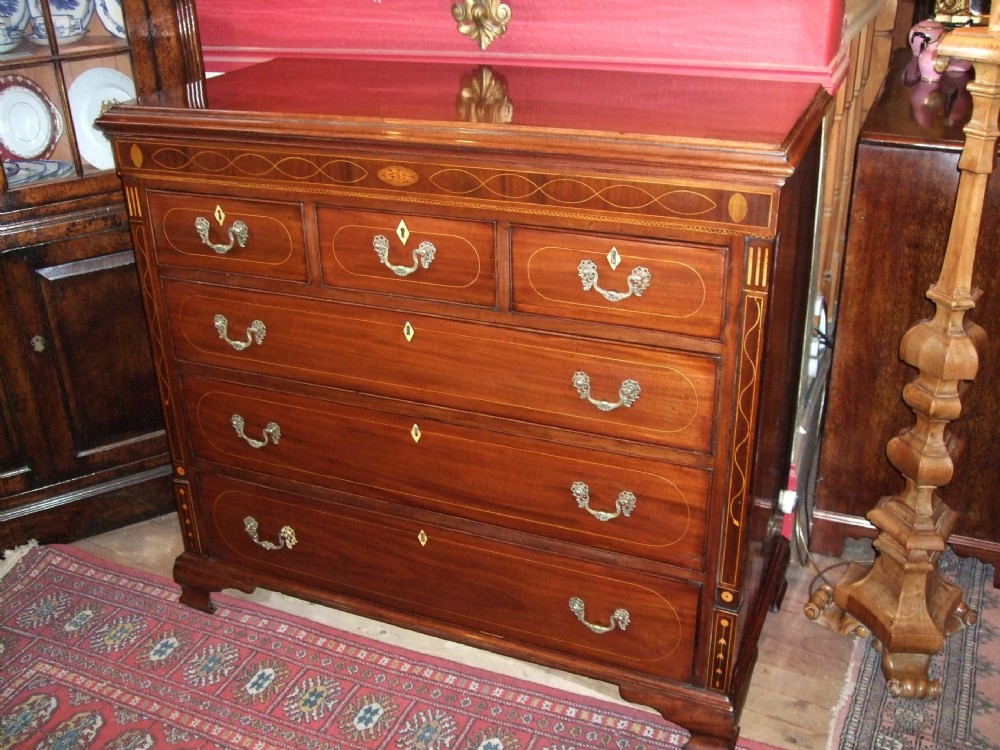 Superb Early Victorian North Counties Inlaid Mahogany Chest of Drawers.