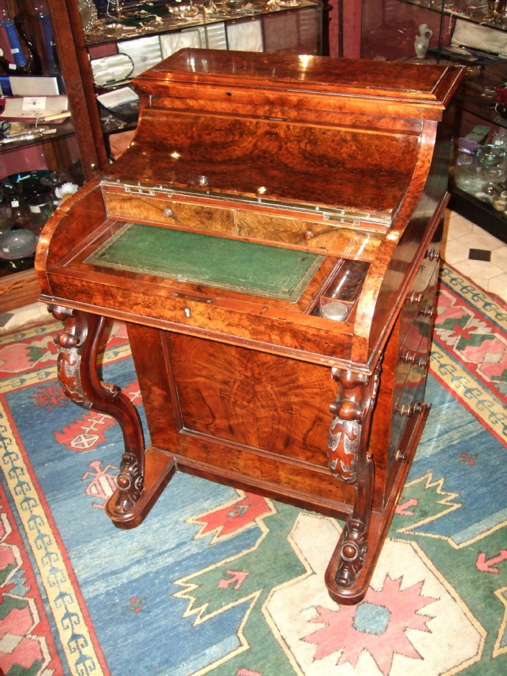 Victorian Burr Walnut Piano Top Davenport desk