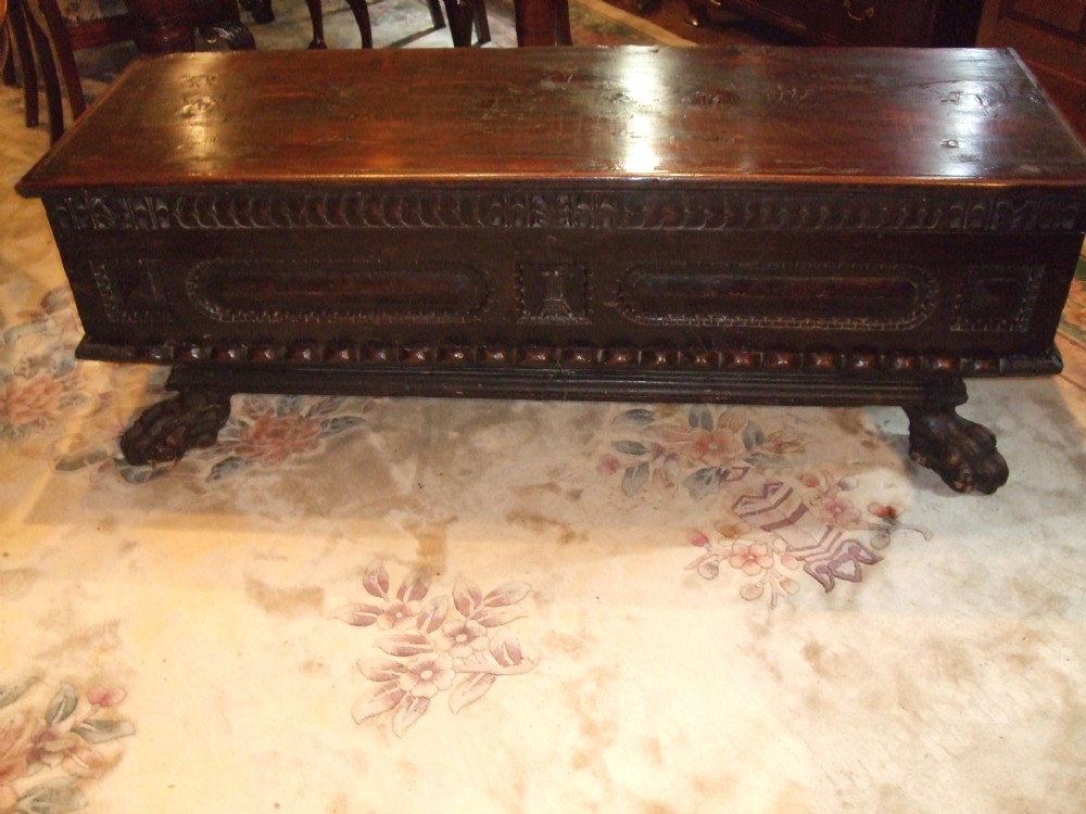 17th Century Italian Cassone (coffer) Superb Carving with Lions Paw Feet.