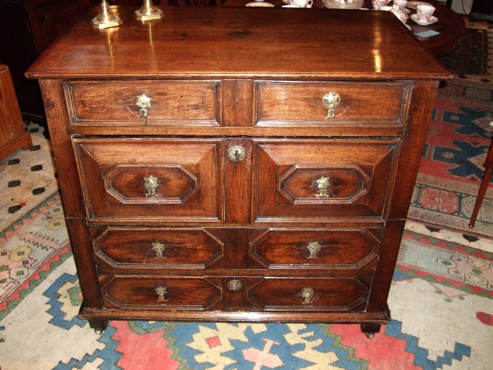 17th Century Jacobean Oak Chest of Drawers Geometric Moulded Front