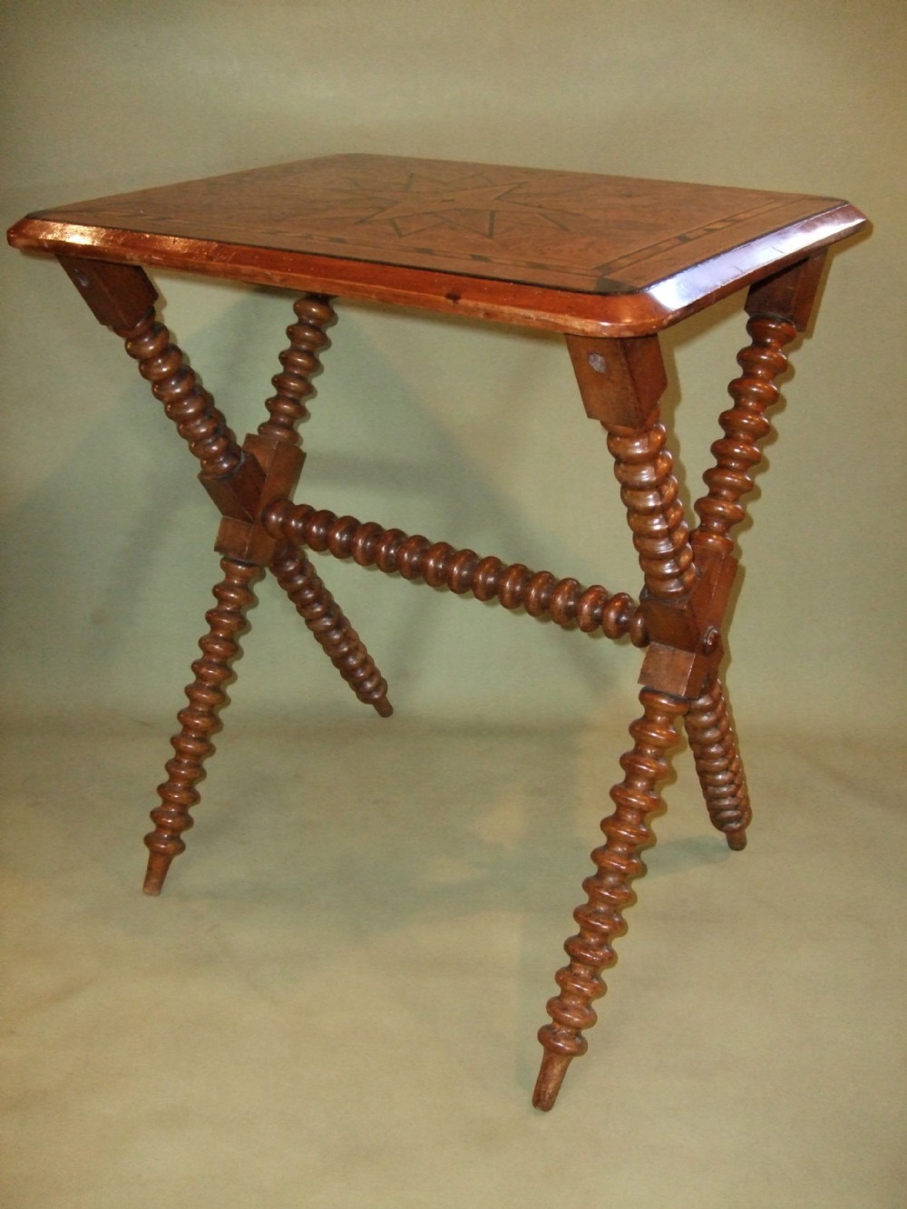 Victorian Walnut & Inlaid Occasional Table on Bobbin Turned Legs
