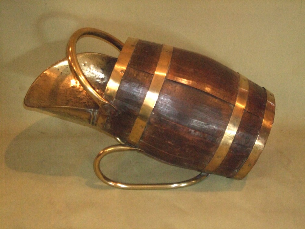 19thC Brass & Oak Coopered Coal or Log Scuttle 