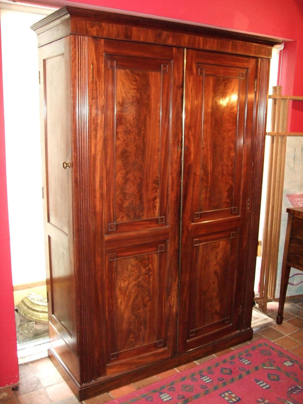 Rare George 3rd Mahogany Wardrobe with Side Doors for Extra Hanging Space.