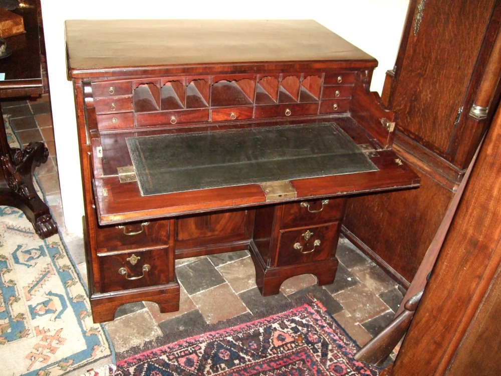 George 3rd Mahogany Secretaire Kneehole Desk with Secret Drawer