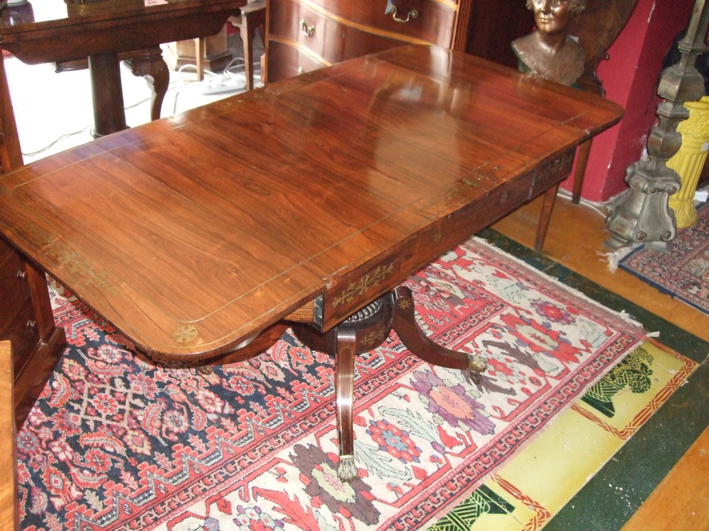 Regency Period Rosewood & Brass Inlaid Sofa Table Stamped Edwards & Roberts