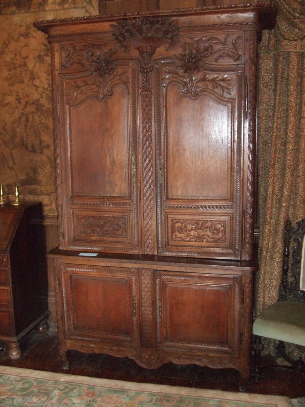 19thC French Chestnut Armoire Fabulous Carving