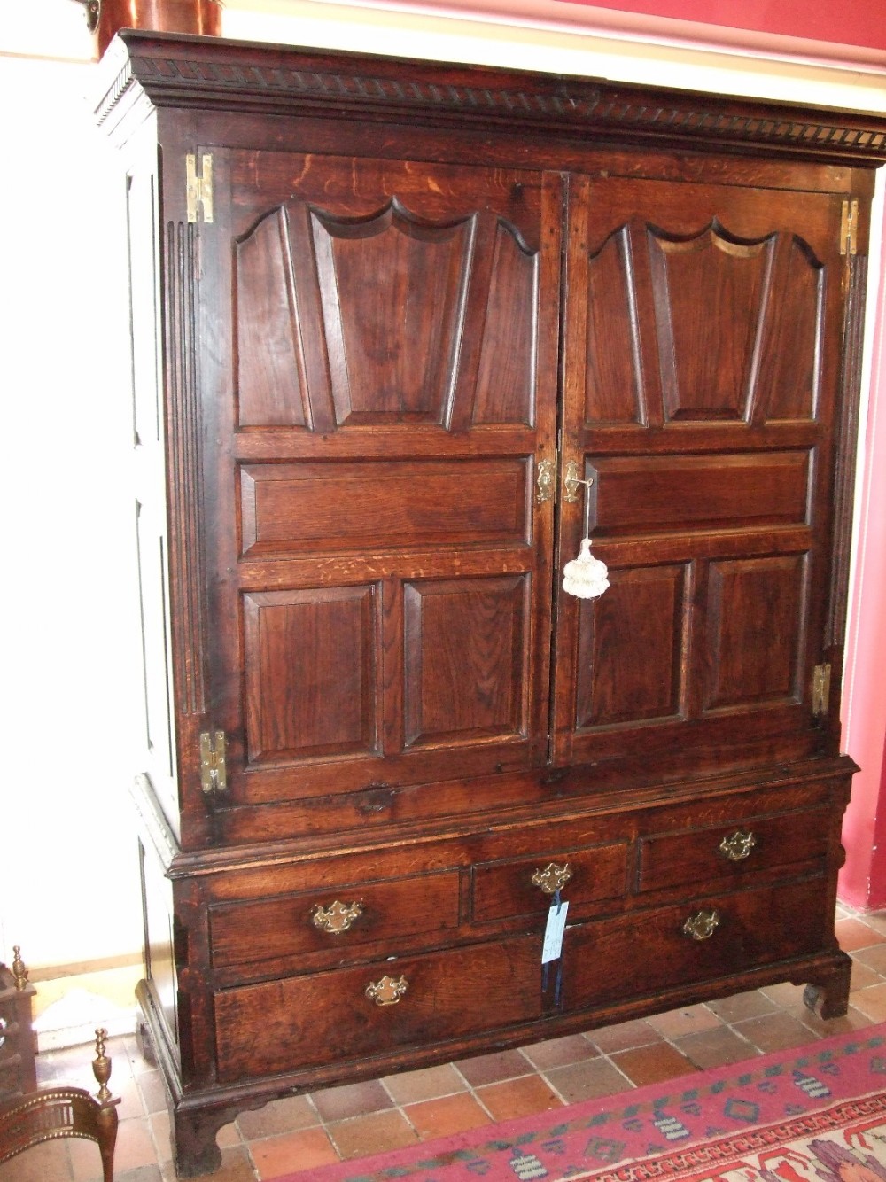 Superb 18thC Oak Linen Press Cupboard