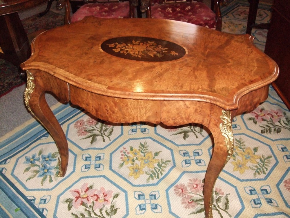Fine 19thC  Inlaid Walnut Centre Table with Drawer & Ormolu Mounts