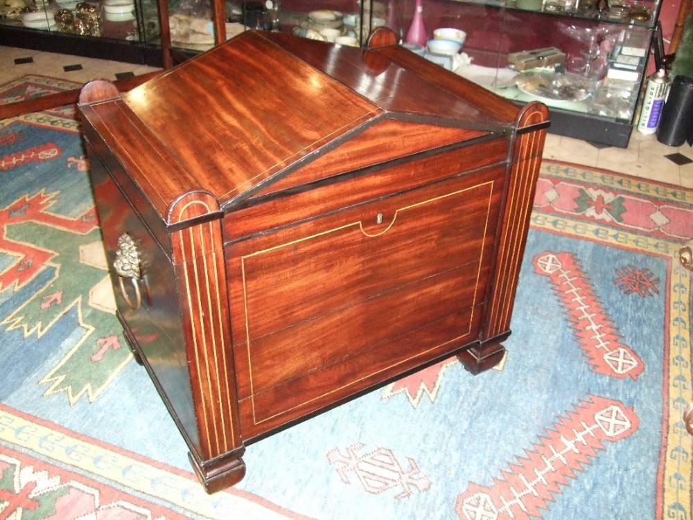 Superb Mahogany & Inlaid Regency Period Archetectural Cellarette Wine Cooler with Drawer