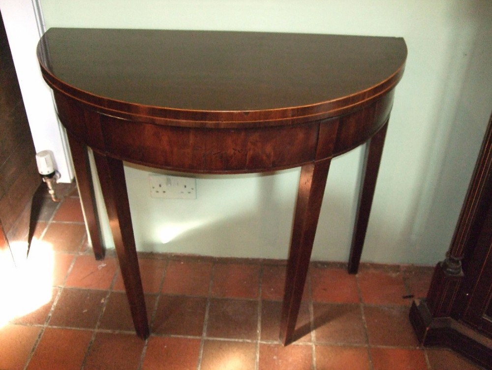 George 3rd Demi Lune Mahogany & Inlaid Tea Table