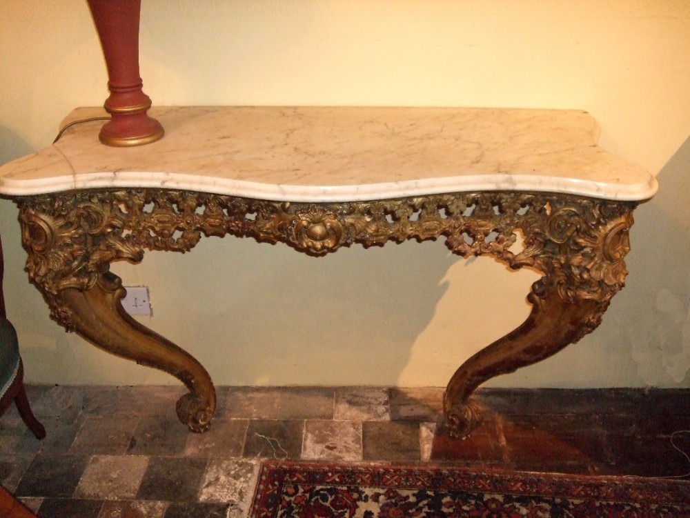 Victorian Gilt-Wood & Gesso Marble Top Console Table