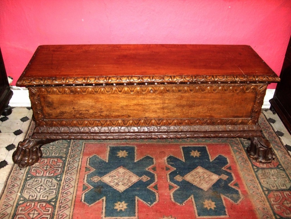 Early 18thC Walnut Italian Cassoné (coffer) with Carved Feet & Candle Box