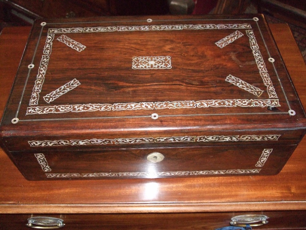Victorian Rosewood Writing Slope Inlaid with mother of Pearl
