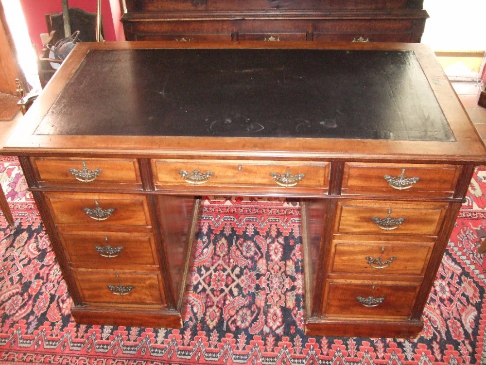 Edwardian Mahogany Pedestal Desk Stamped “Jas Shoolbred & Co”