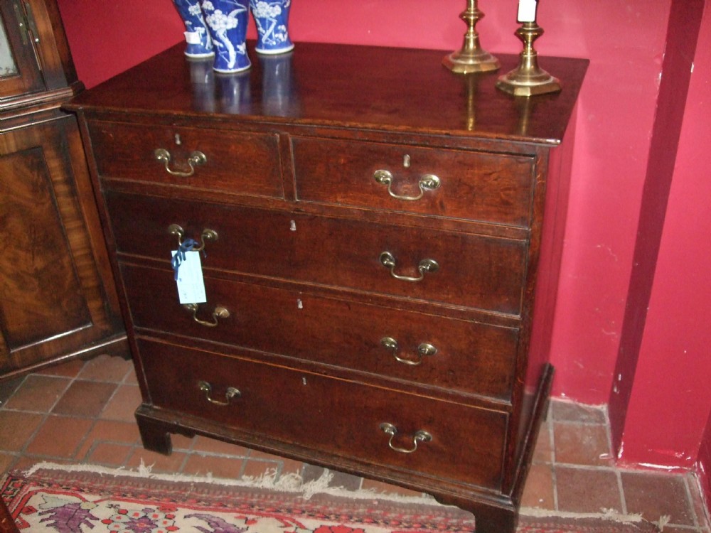18thC Oak Chest of Drawers with Original Brasses.