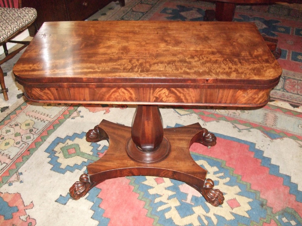 19thC Mahogany Pedestal Fold Over Tea Table