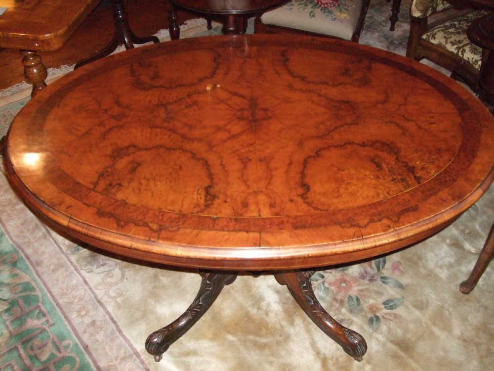 Victorian Burr Walnut with Amboyna Banding Oval Centre Table