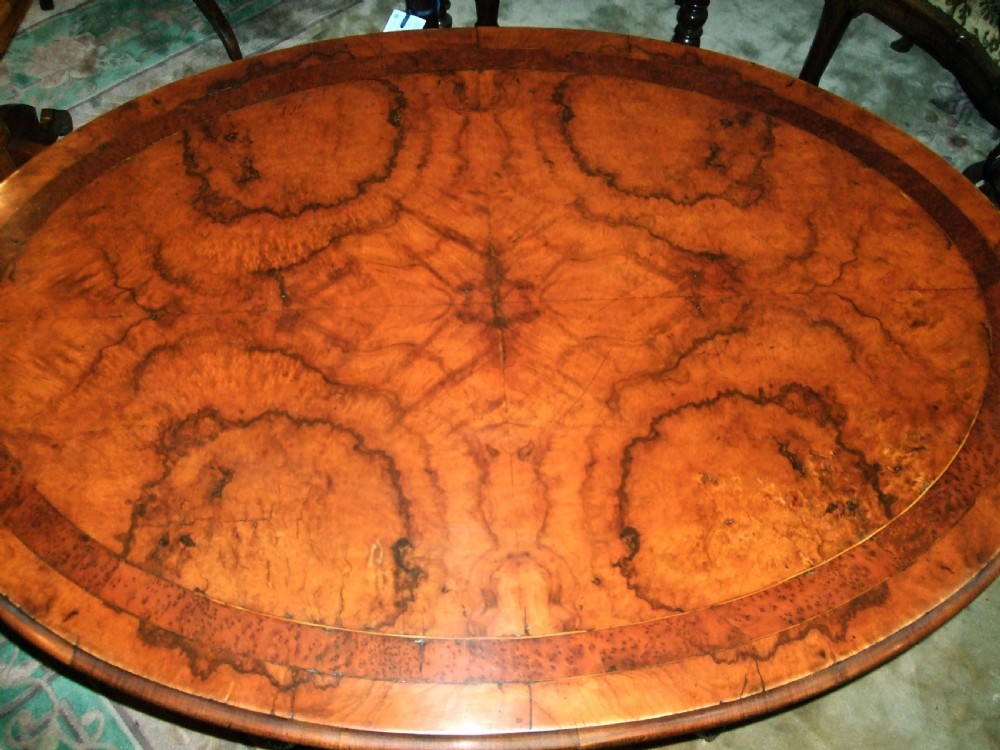 Victorian Burr Walnut with Amboyna Banding Oval Centre Table View II