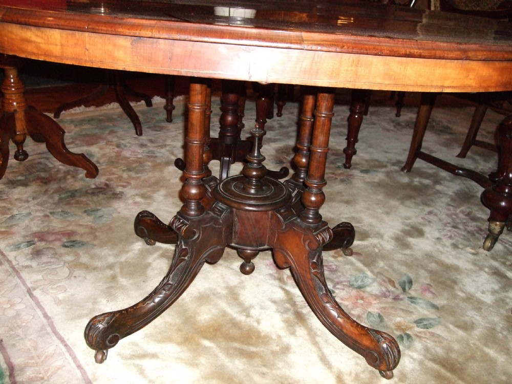 Victorian Burr Walnut with Amboyna Banding Oval Centre Table View III