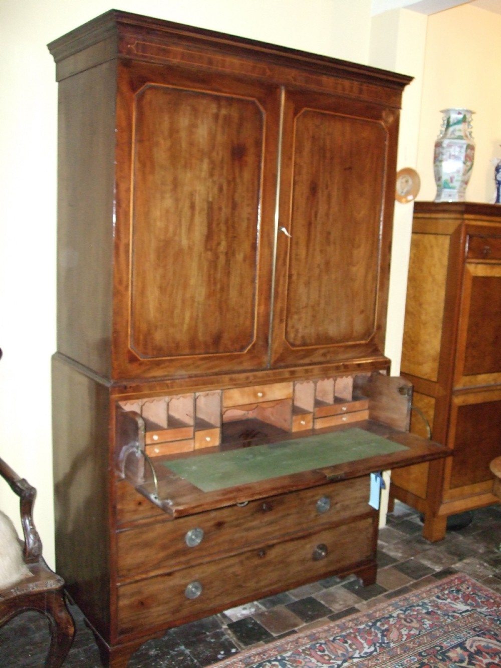Rare George 3rd Mahogany Secretaire Linen Press