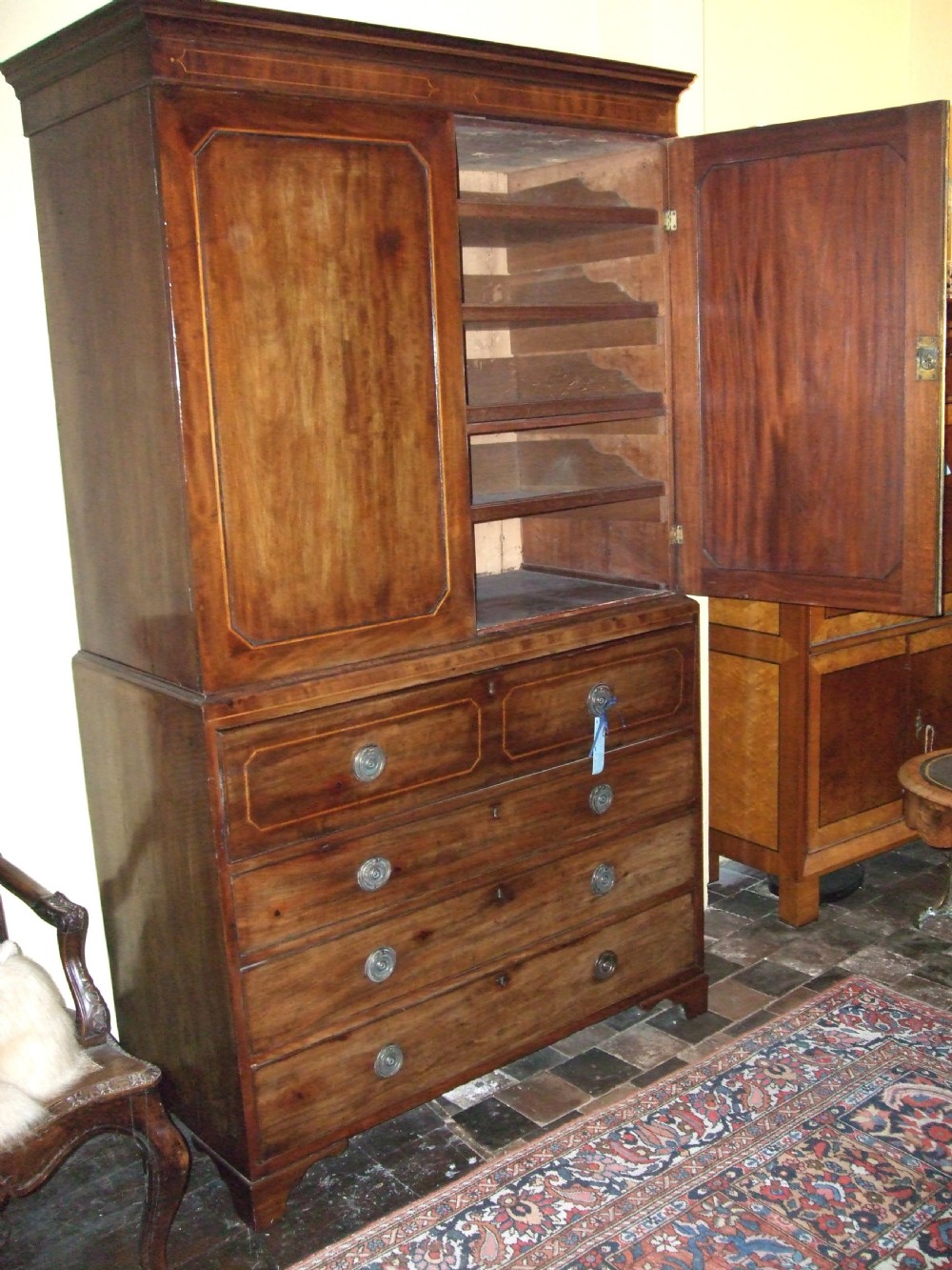 Rare George 3rd Mahogany Secretaire Linen Press View II