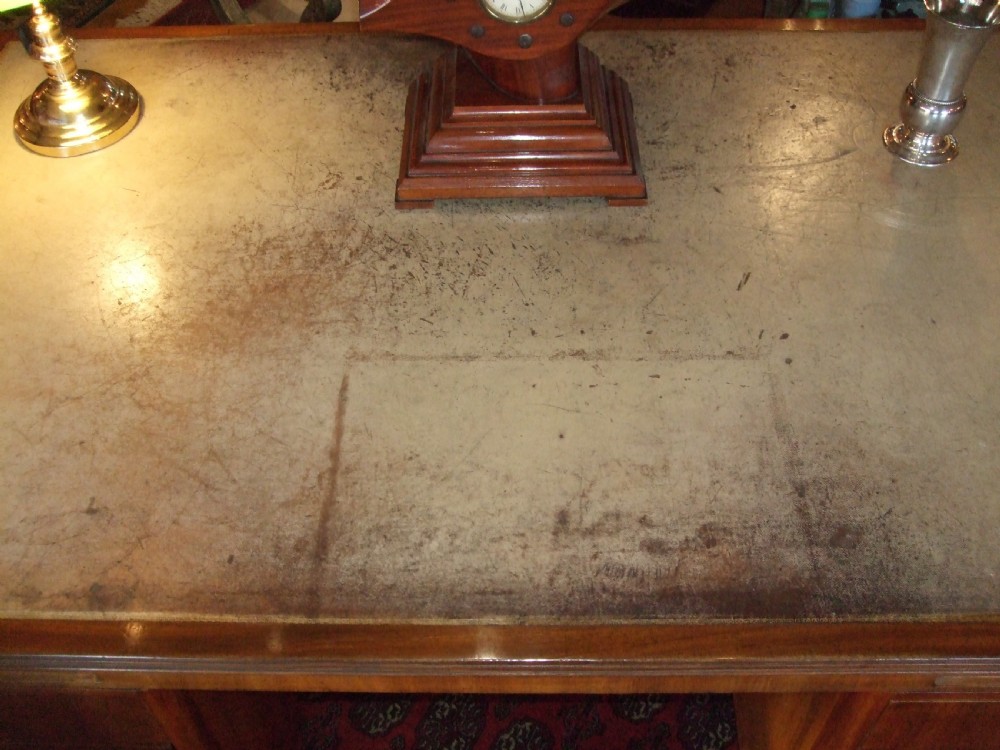 Art Deco Walnut  Pedestal Writing Desk With Original Cream Leather Patinated Writing Surface C.1930 View IV