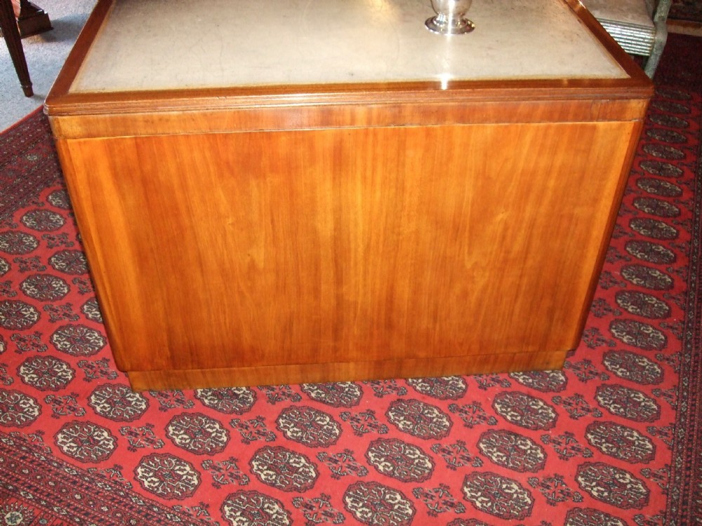 Art Deco Walnut  Pedestal Writing Desk With Original Cream Leather Patinated Writing Surface C.1930 View VI