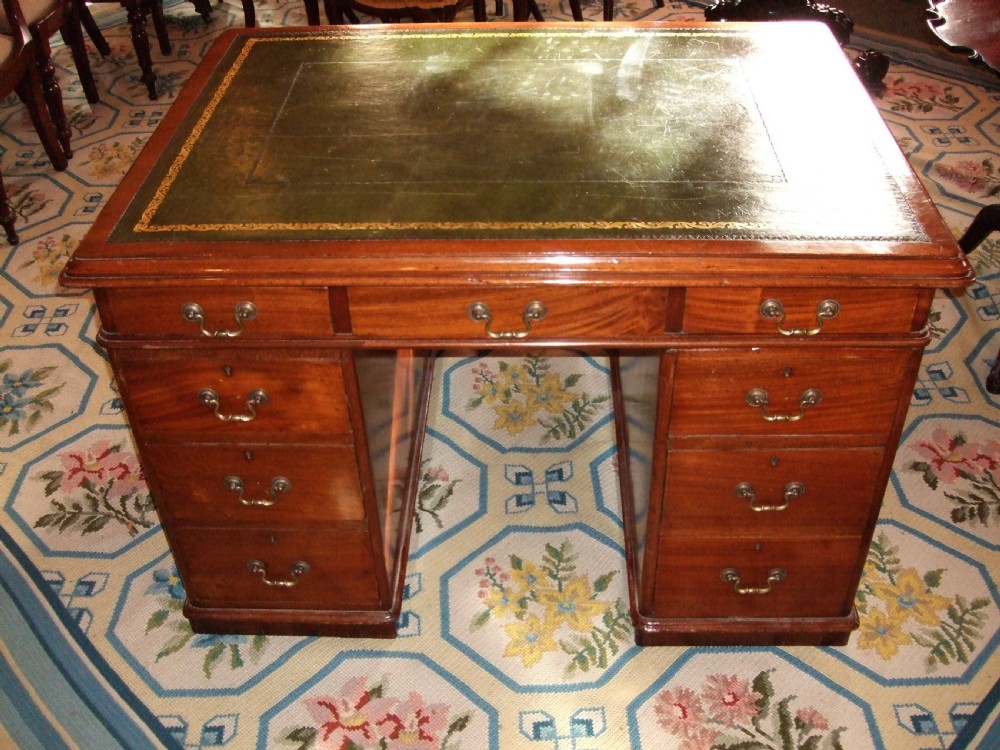 Early 19thc Mahogany Pedestal Partners Desk of Small Proportions