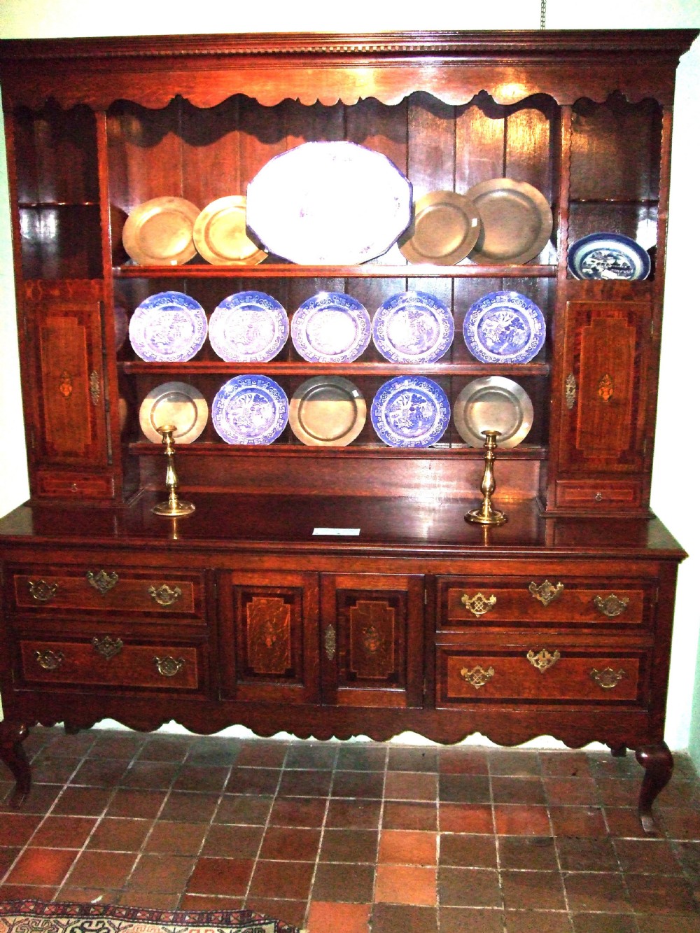George 3rd Oak Dresser with Mahogany Boxwood & Ebony Inlaid Banding and other Floral Inlays