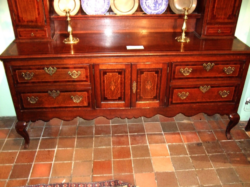 George 3rd Oak Dresser with Mahogany Boxwood & Ebony Inlaid Banding and other Floral Inlays View II