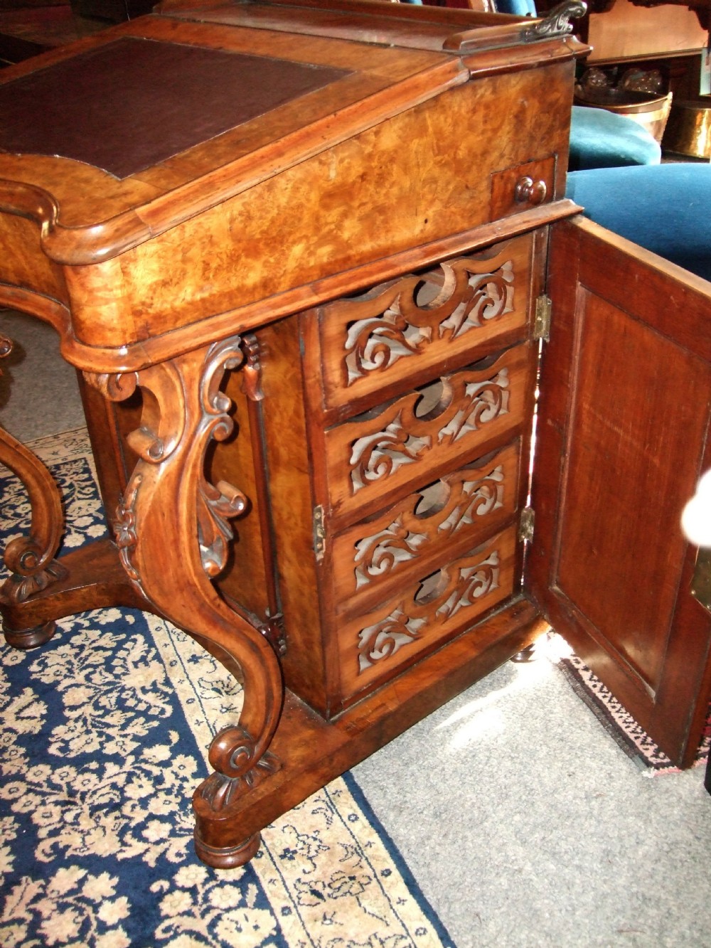Victorian Burr Walnut Davenport Writing Desk View II